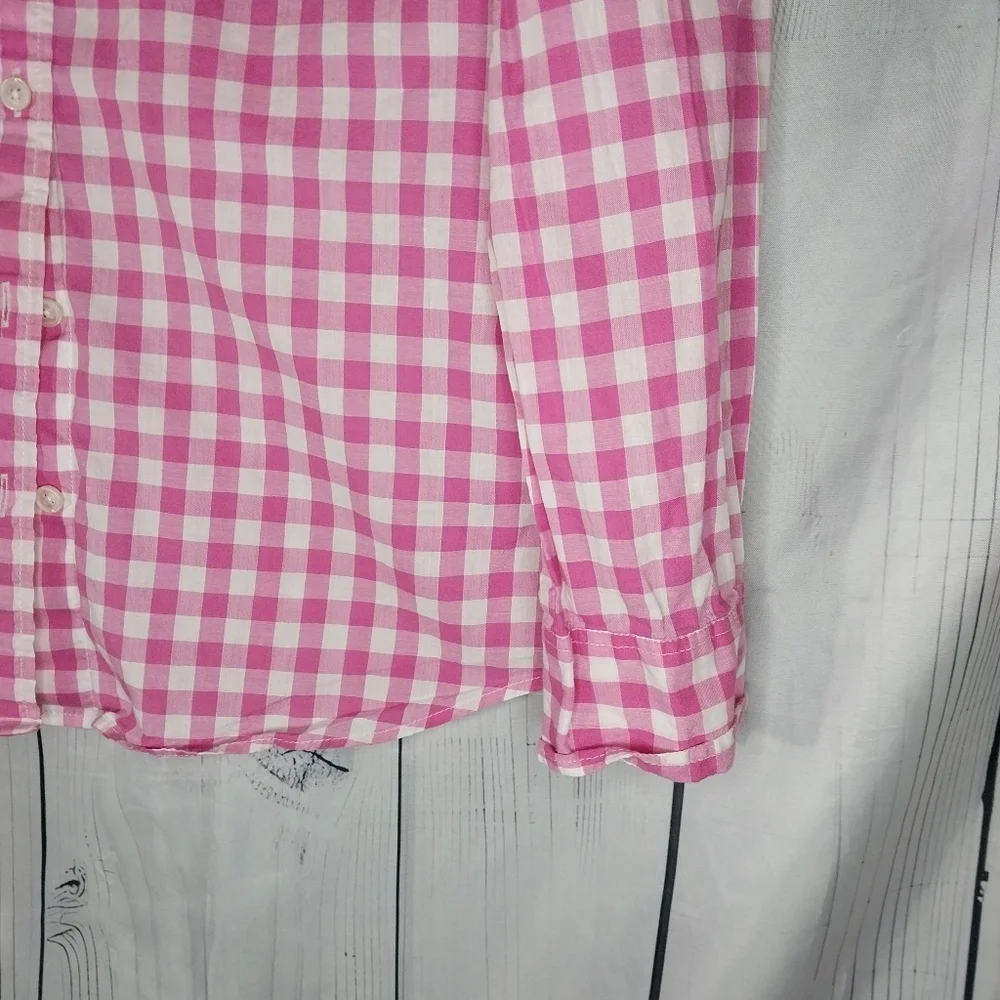 J.Crew Factory Pink And White Gingham Button Down Lightweight Cotton Shirt